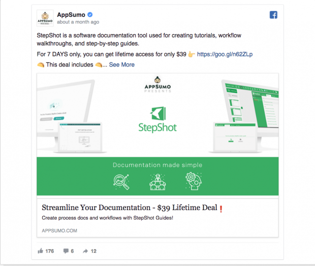 Perfect Facebook Ad by Appsumo