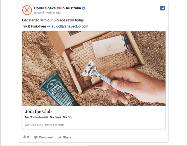 Perfect Facebook Ad by Dollar Shave Club